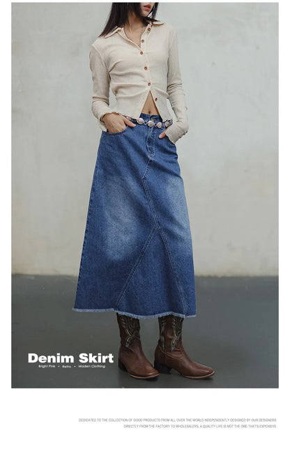 Blue Asymmetrical  Denim Skirt