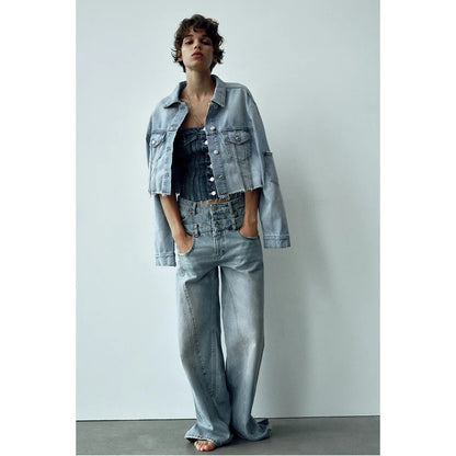 Belt Patchwork Wide Leg Pants