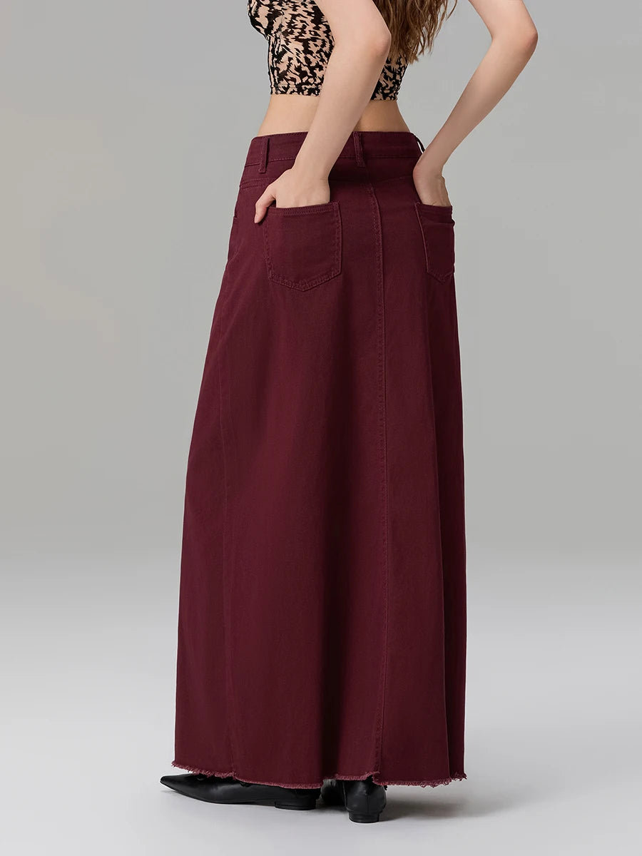 Back-Slit Maxi Jean Skirt