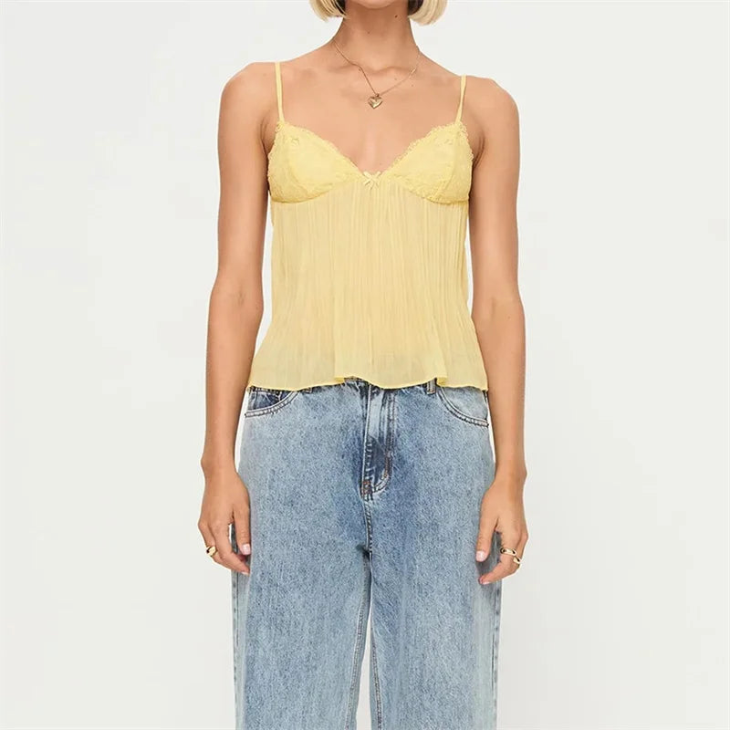Soft Ruched Lace Camisole Top