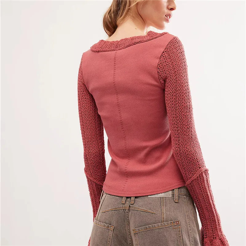 Solid Long-Sleeve Knit Top