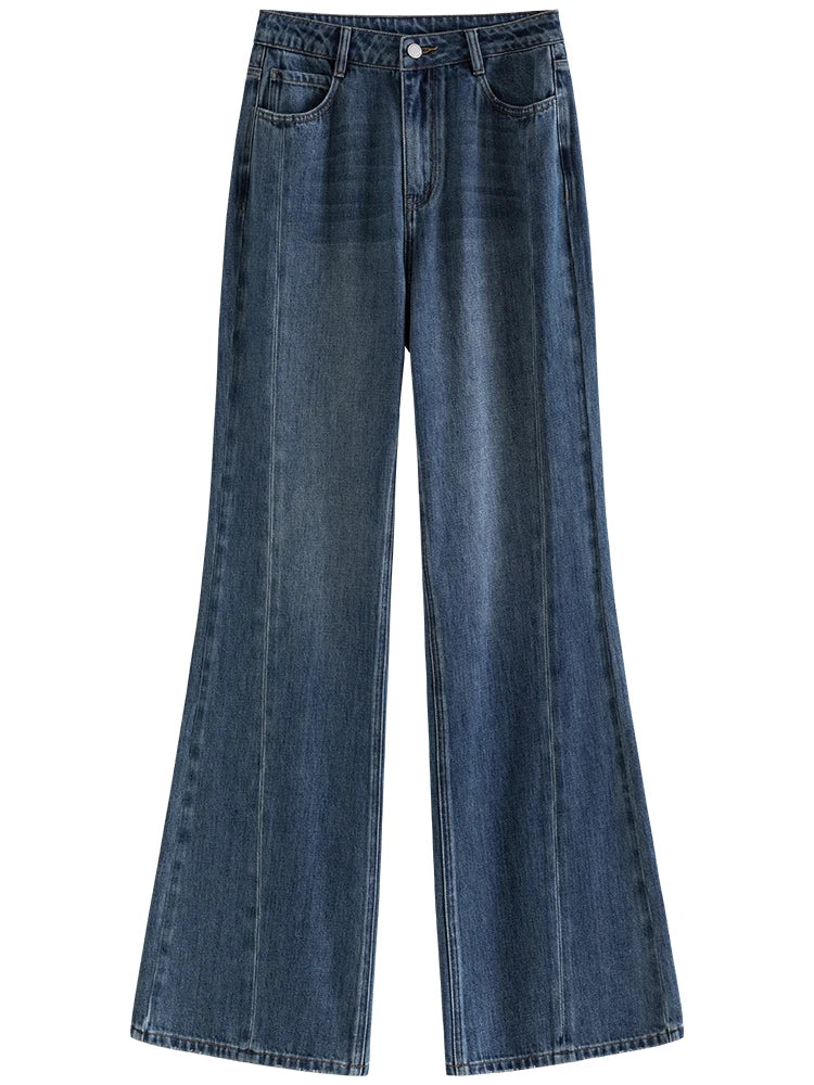 Blue High-Waisted  Wide-Leg Jeans