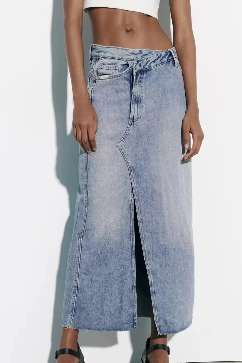 Over Knee Denim Casual Midi Skirt