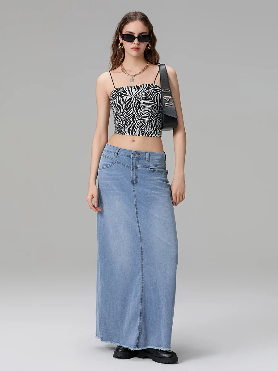 Back-Slit Maxi Jean Skirt