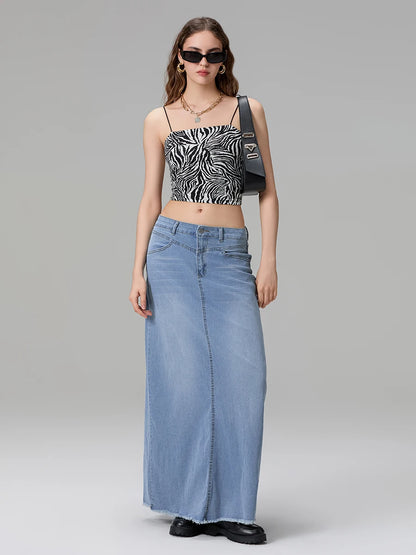 Back-Slit Maxi Jean Skirt