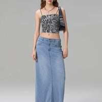 Back-Slit Maxi Jean Skirt