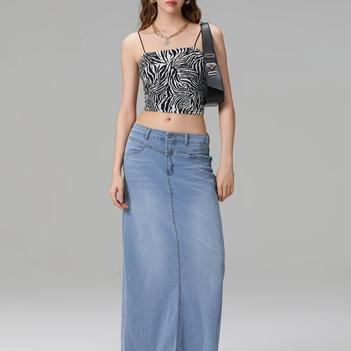 Back-Slit Maxi Jean Skirt