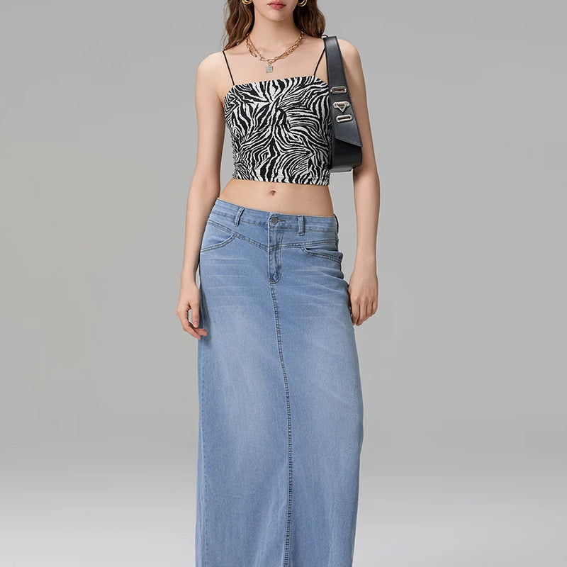 Back-Slit Maxi Jean Skirt