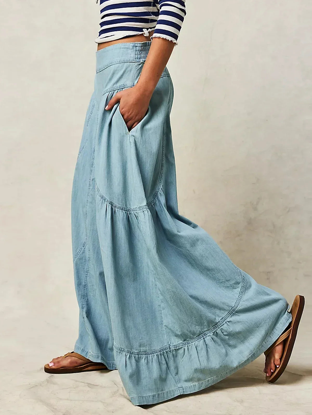 Blue Side‑Pocket Stripe Wide Pants