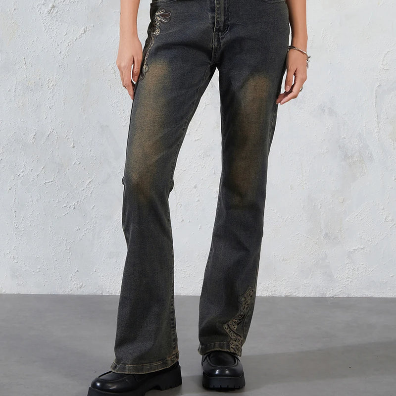 Grunge Fairycore Embroidered Jeans