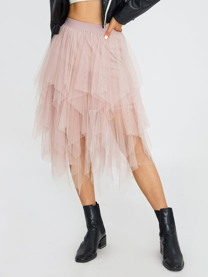 Blue Elegant Elastic Tulle Skirt