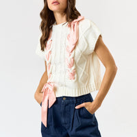 Sleeveless Solid Tie Front Knitted Vest