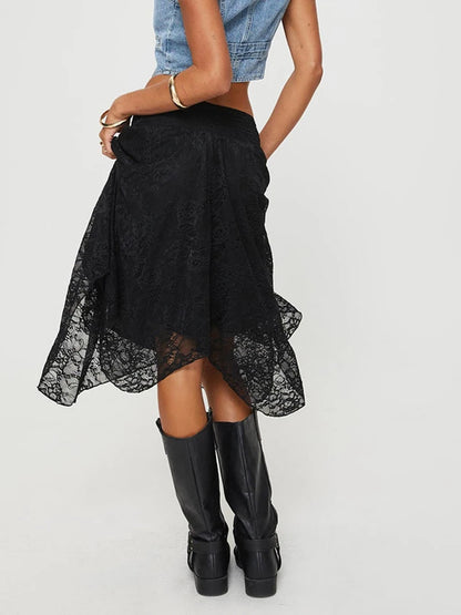Blue Harriet Asymmetrical Lace Skirt