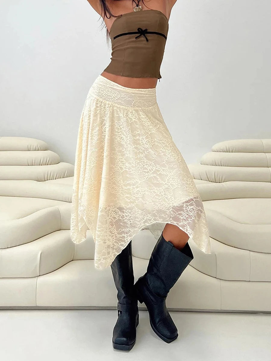 Blue Harriet Asymmetrical Lace Skirt