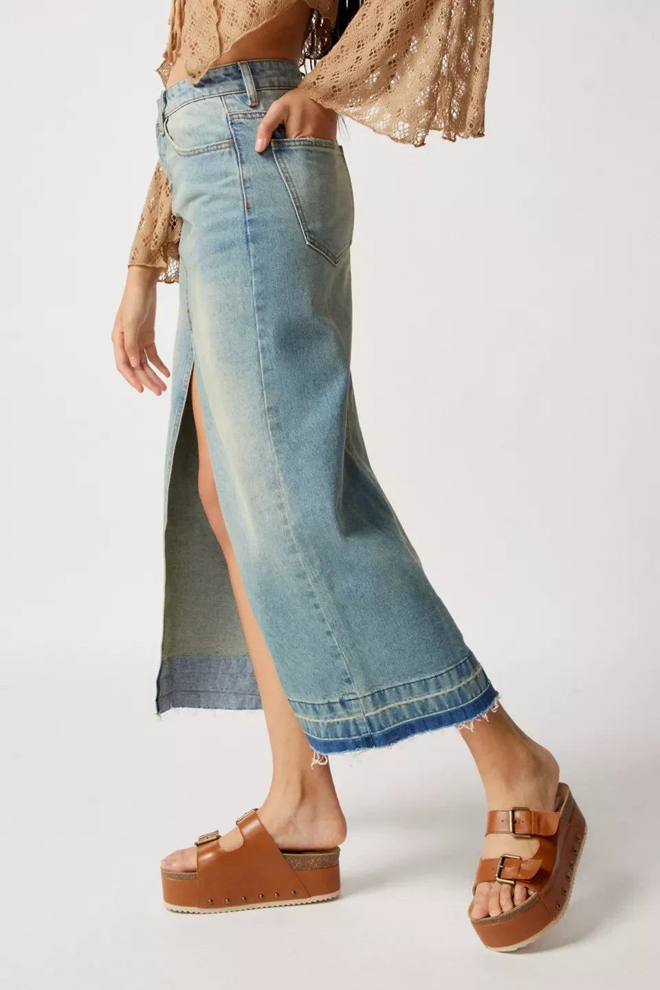 Serena Slit Denim Maxi Skirt