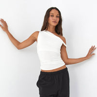 Ruched Asymmetrical Off-The-Shoulder top