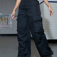 Solid Wide Leg Cargo Pants