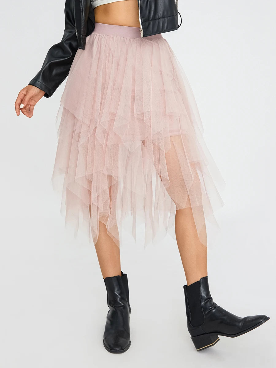 Blue Elegant Elastic Tulle Skirt