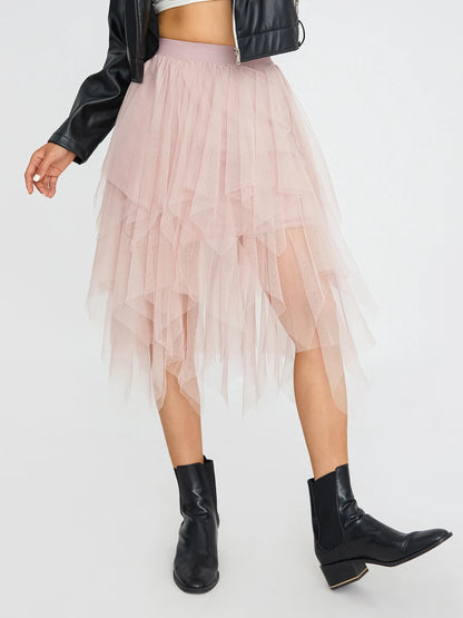 Blue Elegant Elastic Tulle Skirt