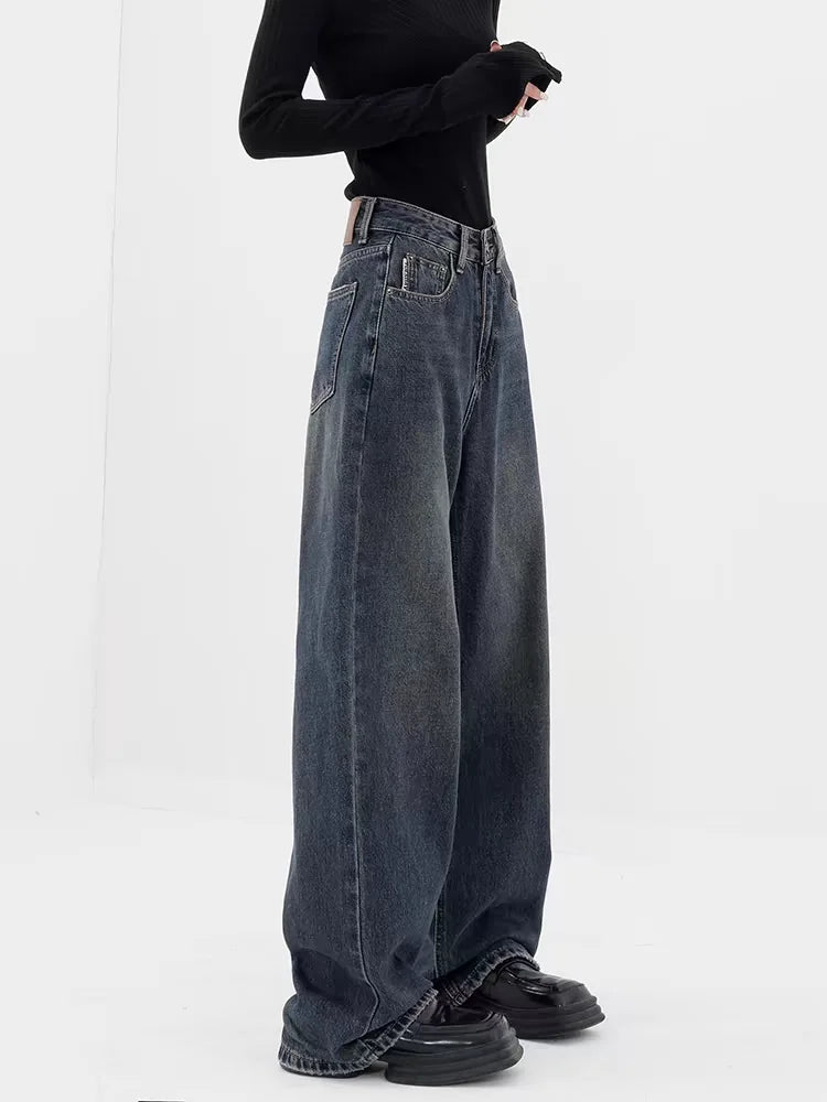Dark Blue High-Waisted  Wide-Leg Jean