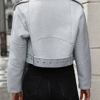 Grey Leather Crop Jacket