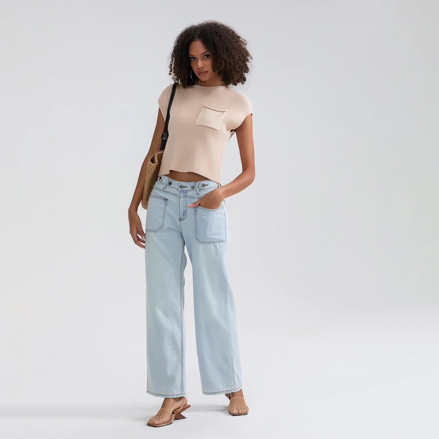 High Waist Wide Leg Denim Pants