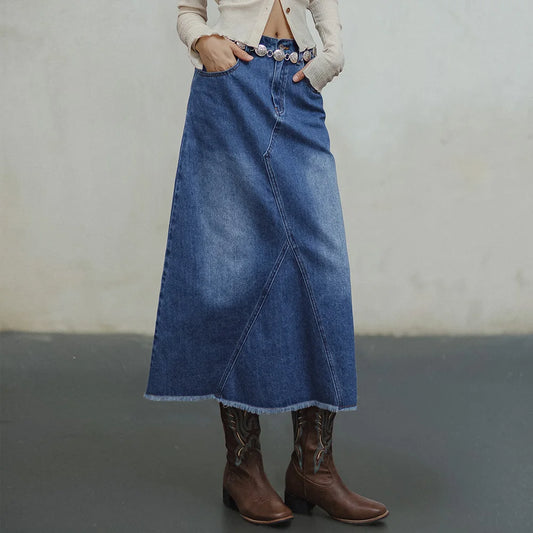 Blue Asymmetrical  Denim Skirt