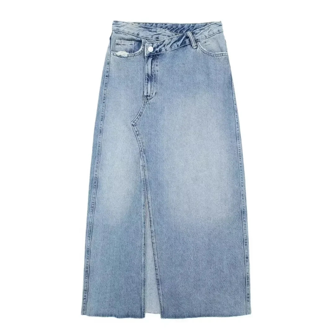 Over Knee Denim Casual Midi Skirt