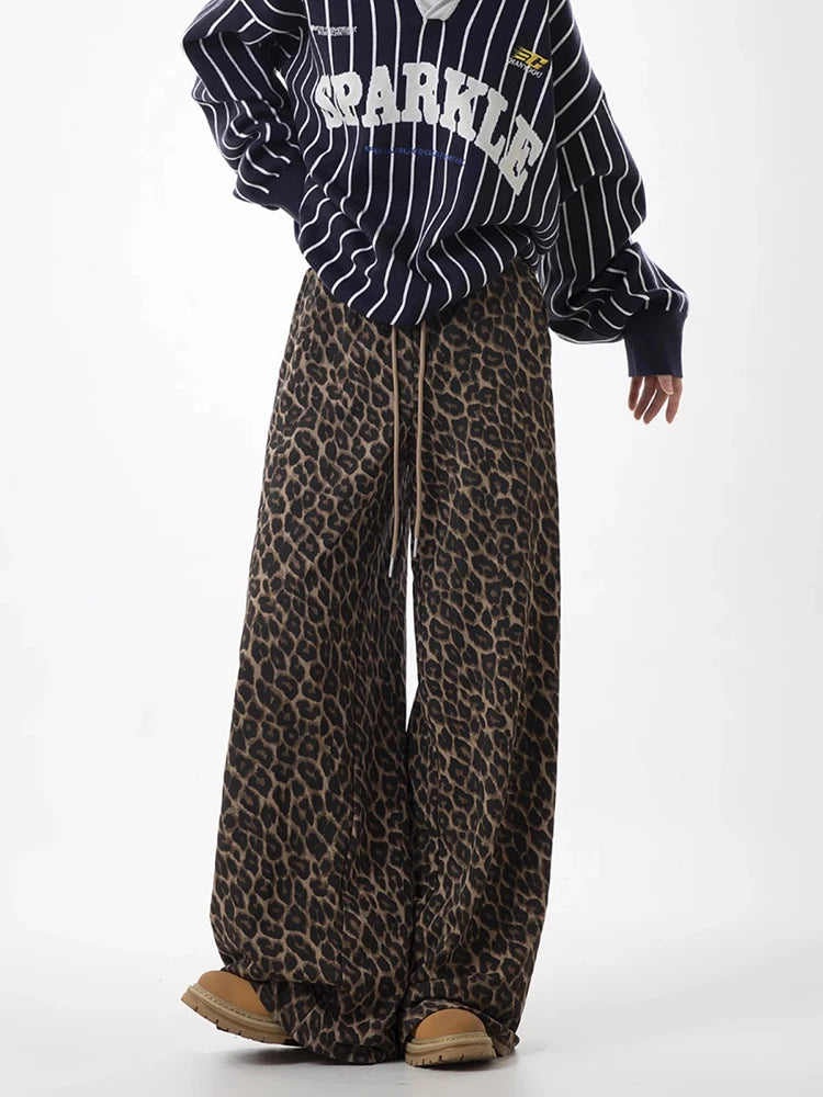 Leopard Lace-Up Wide Leg Trousers