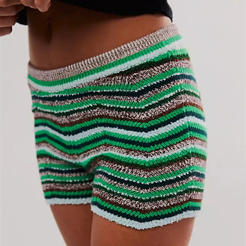 Colored Striped Knit Shorts