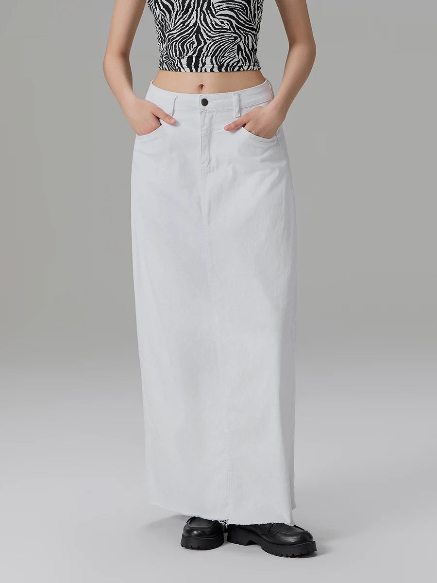 Back-Slit Maxi Jean Skirt