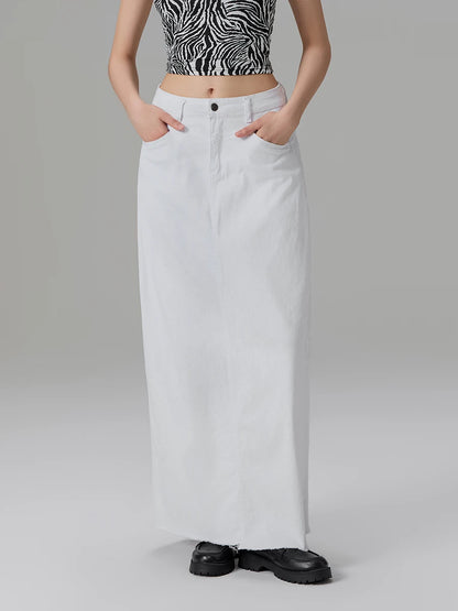 Back-Slit Maxi Jean Skirt