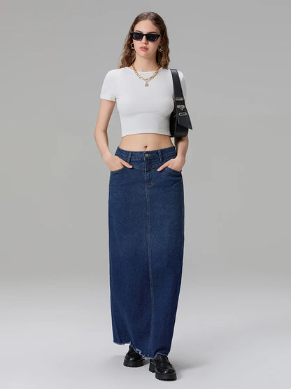 Back-Slit Maxi Jean Skirt