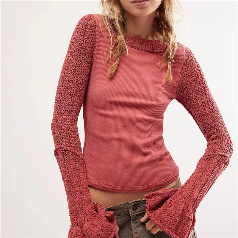 Solid Long-Sleeve Knit Top