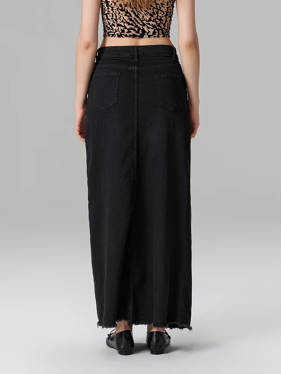 Back-Slit Maxi Jean Skirt