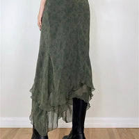 Irregular Floral Print Midi Skirt