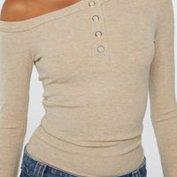One Shoulder Long Sleeve Button Down Crop Top