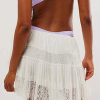 White Mesh Pleated Mini Skirts