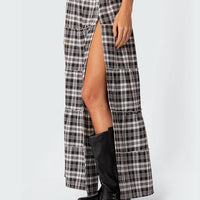 Plaid Print Pleated Midi Skirt