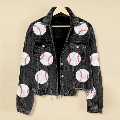 Baseball Corduroy Sequin Bomber Jacket