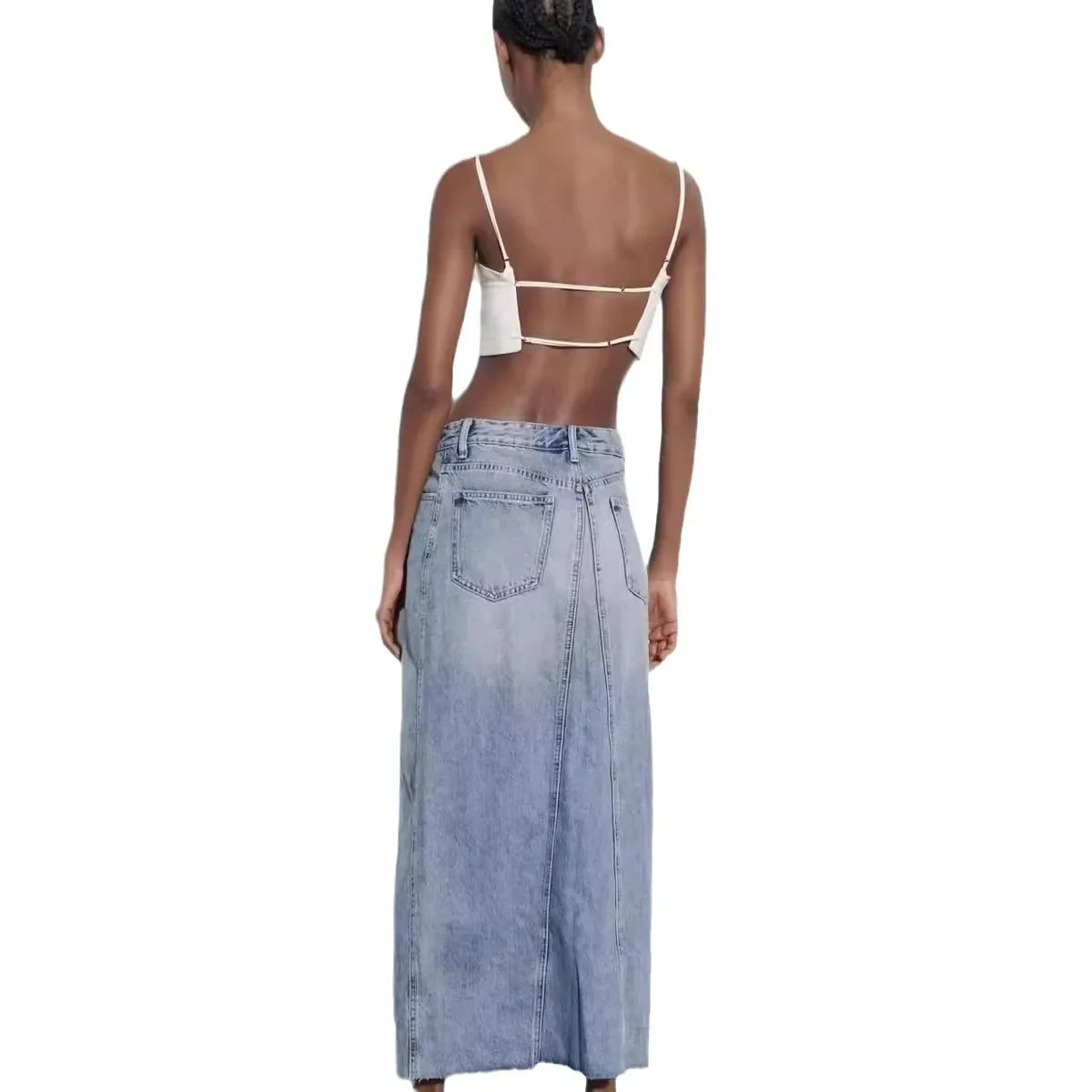 Over Knee Denim Casual Midi Skirt