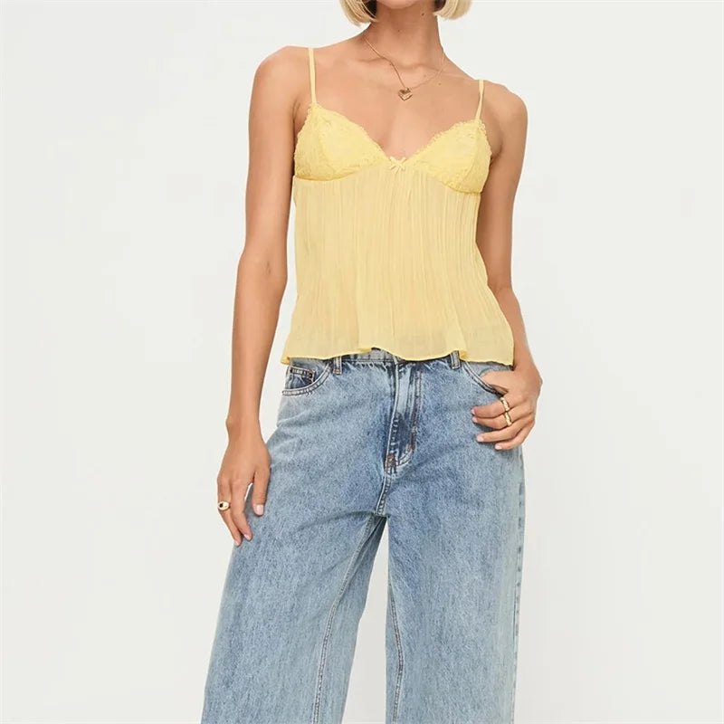 Soft Ruched Lace Camisole Top
