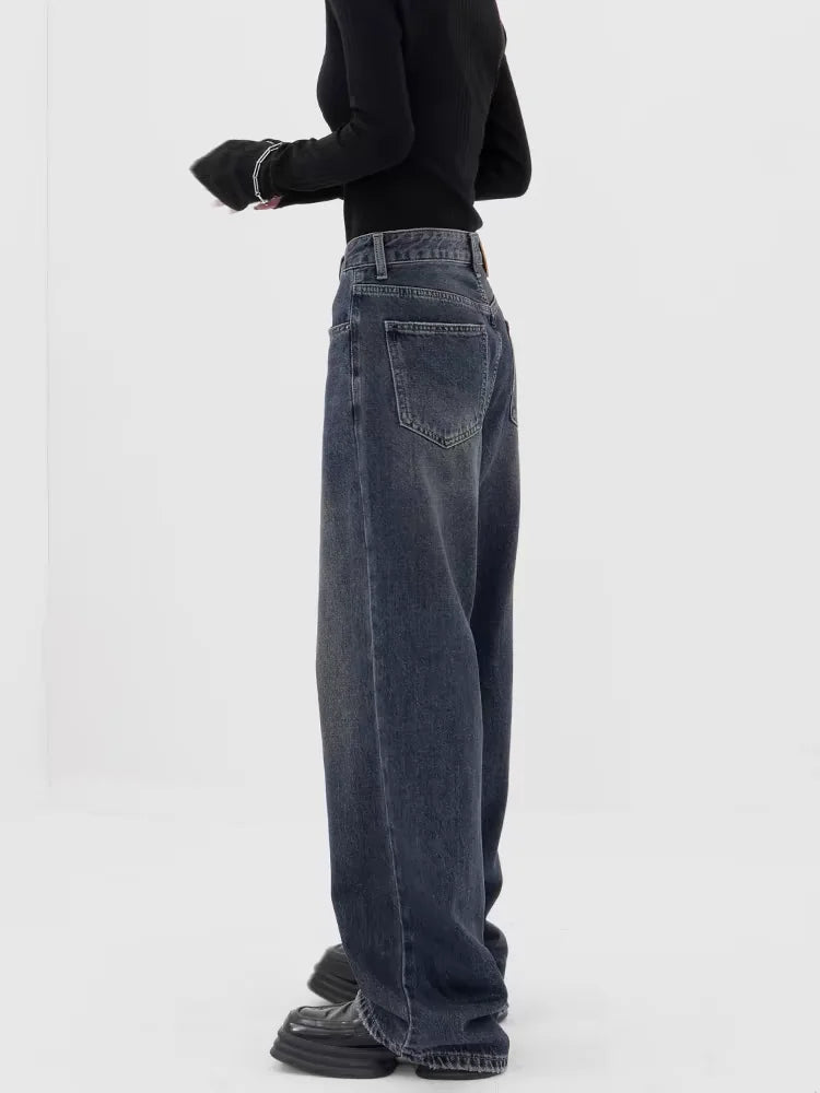 Dark Blue High-Waisted  Wide-Leg Jean