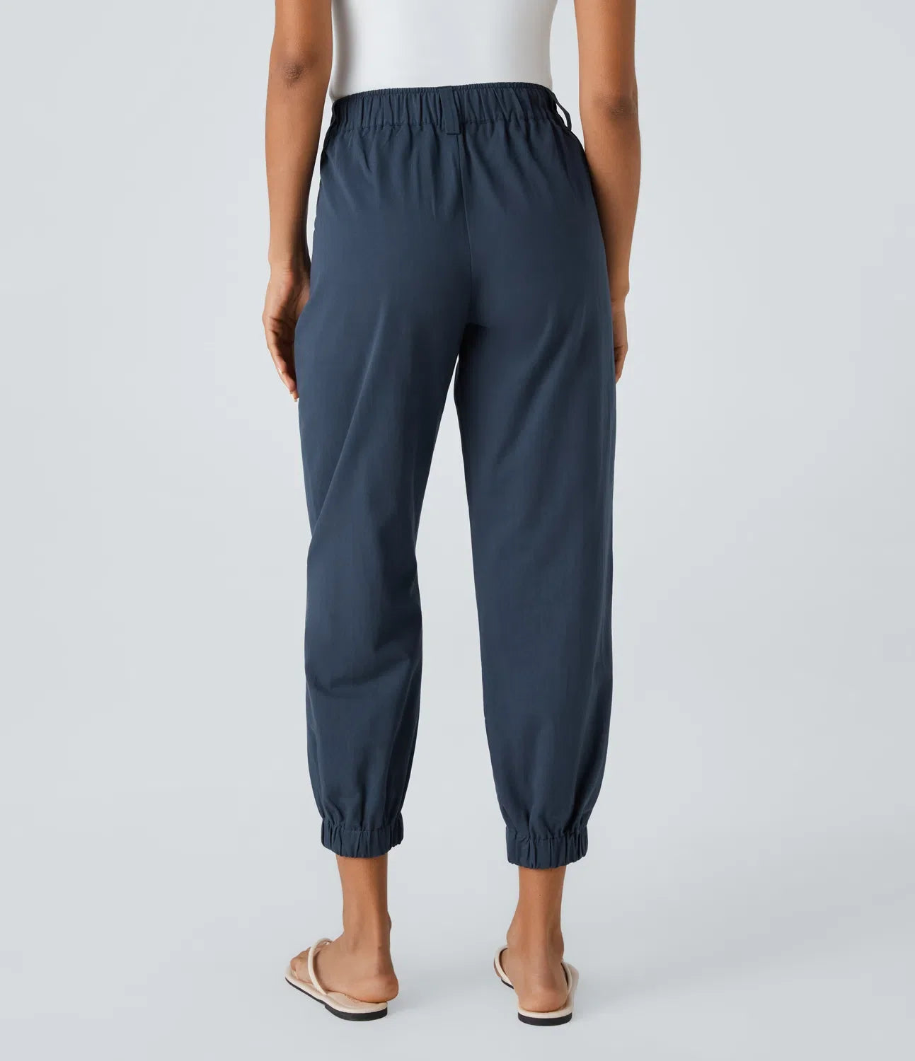 Mid Rise Button Zipper Side Pocket Casual Cotton Joggers