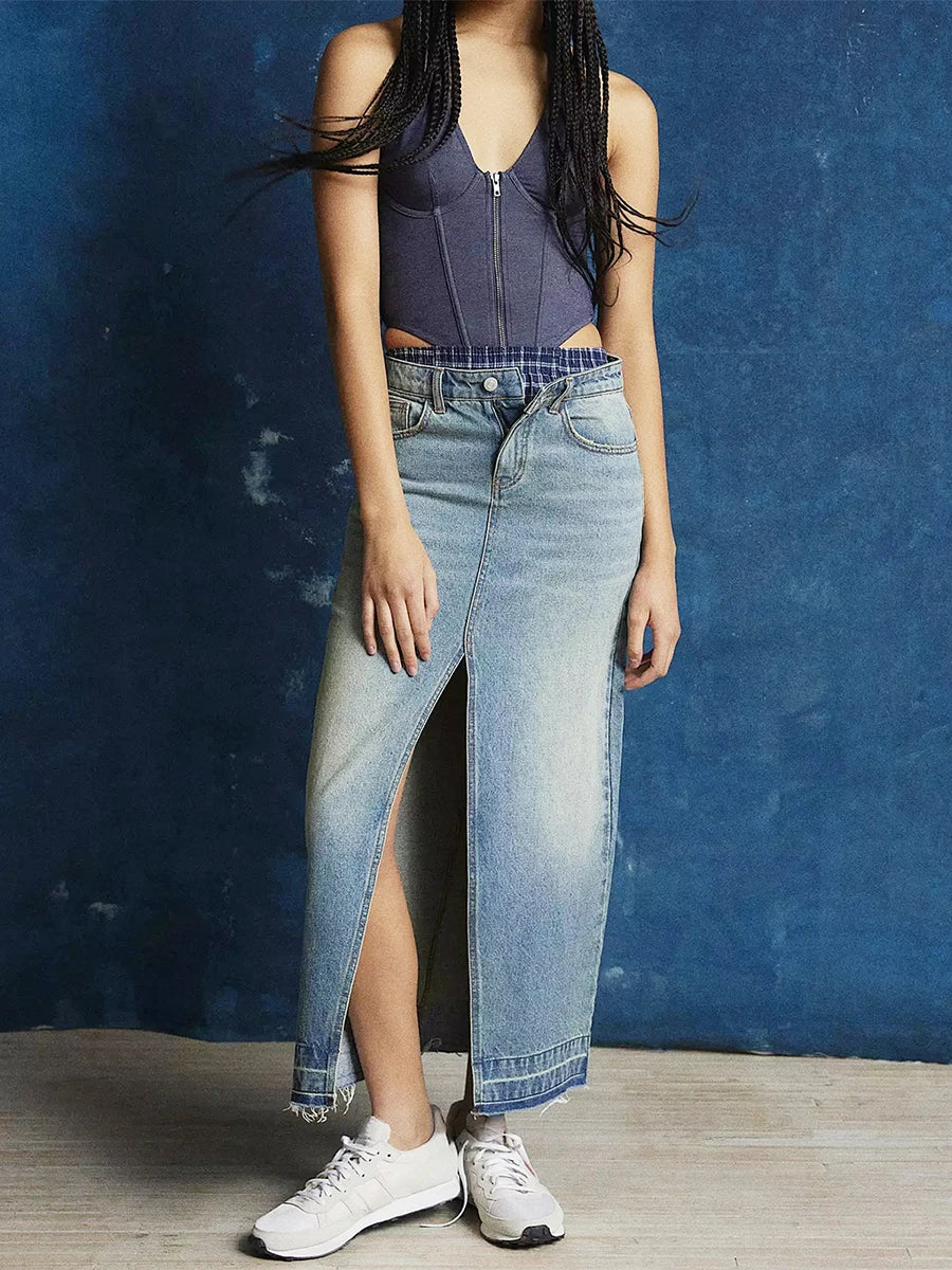Serena Slit Denim Maxi Skirt