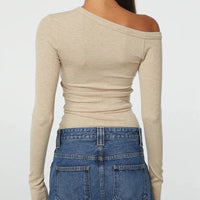 One Shoulder Long Sleeve Button Down Crop Top