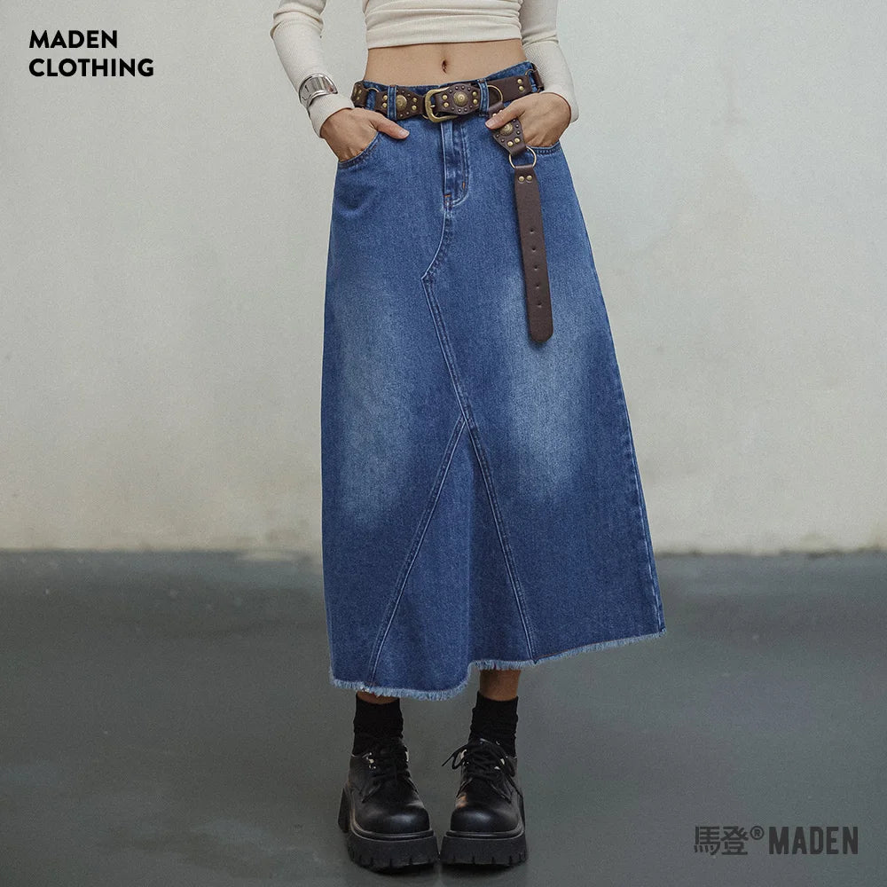 Blue Asymmetrical  Denim Skirt