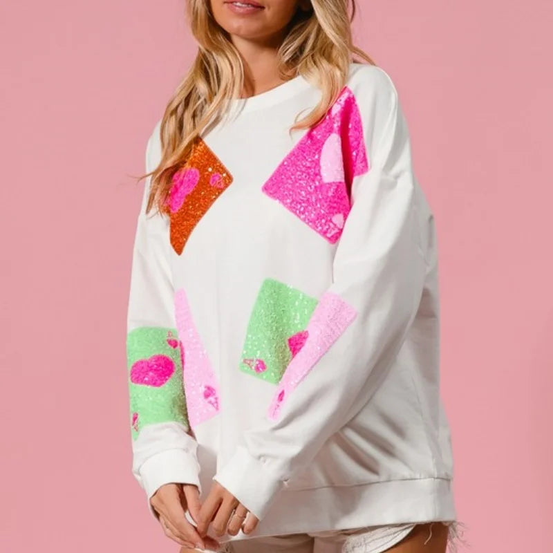 Women’s Sequin Love Heart Sweatshirt