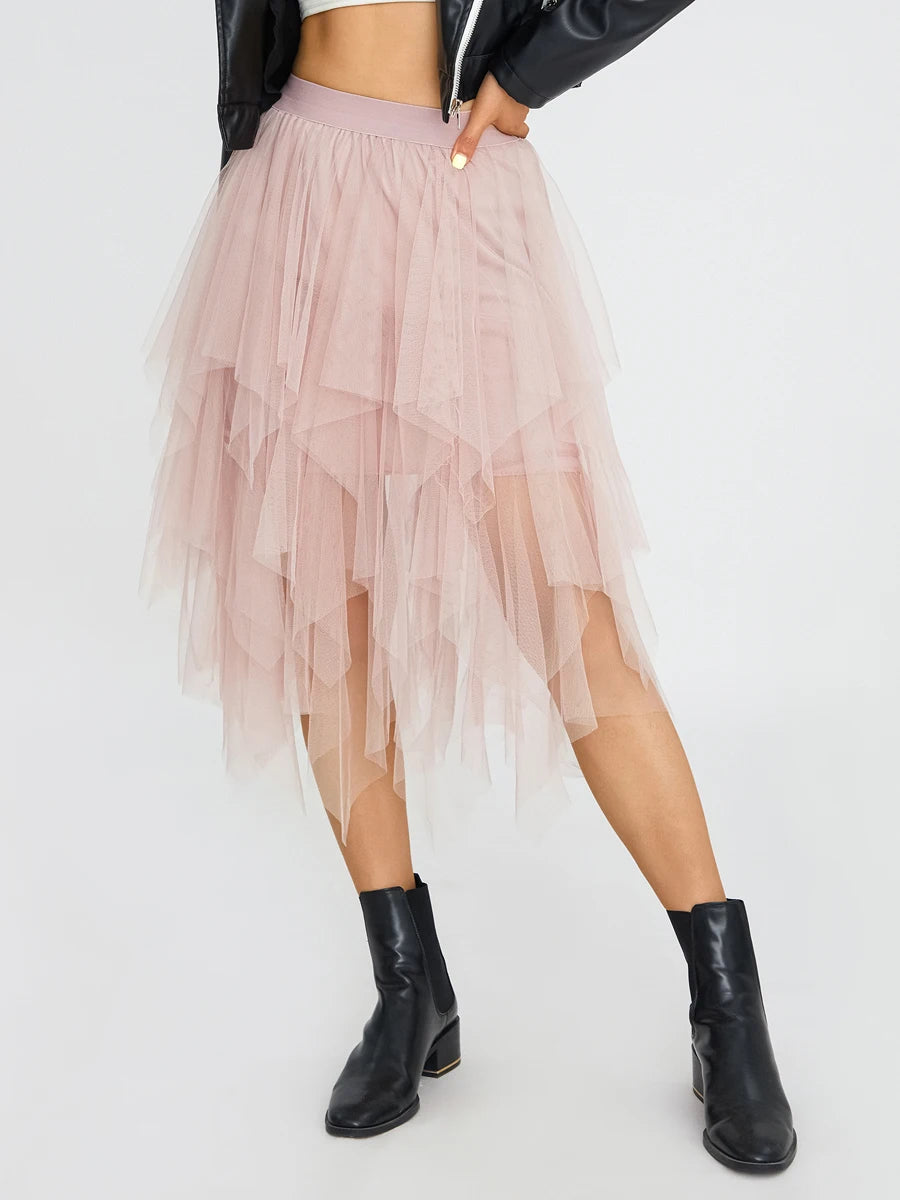 Blue Elegant Elastic Tulle Skirt