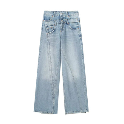 Belt Patchwork Wide Leg Pants